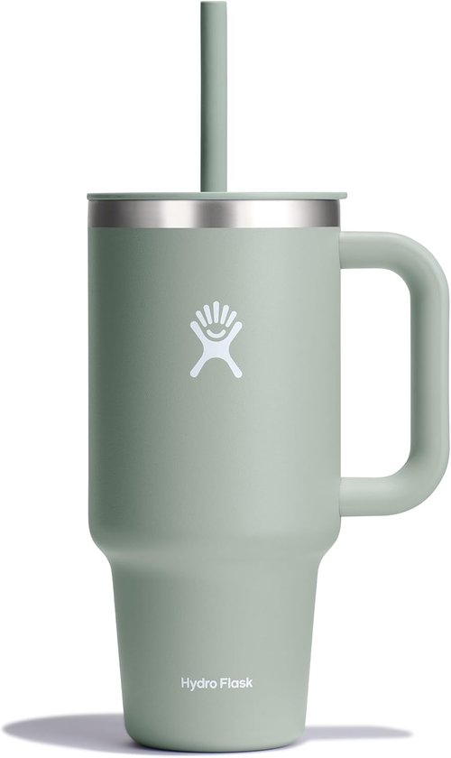 Hydro Flask Travel Tumbler with Handle, Lid and Straw - Insulated Stainless Steel in 32 Oz Agave