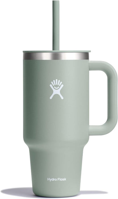 Hydro Flask Travel Tumbler with Handle, Lid and Straw - Insulated Stainless Steel in 32 Oz Agave