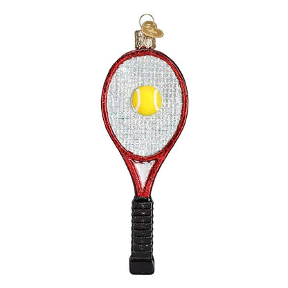 Red Tennis Racquet Glass Ornament - Handcrafted Christmas Tree Decoration