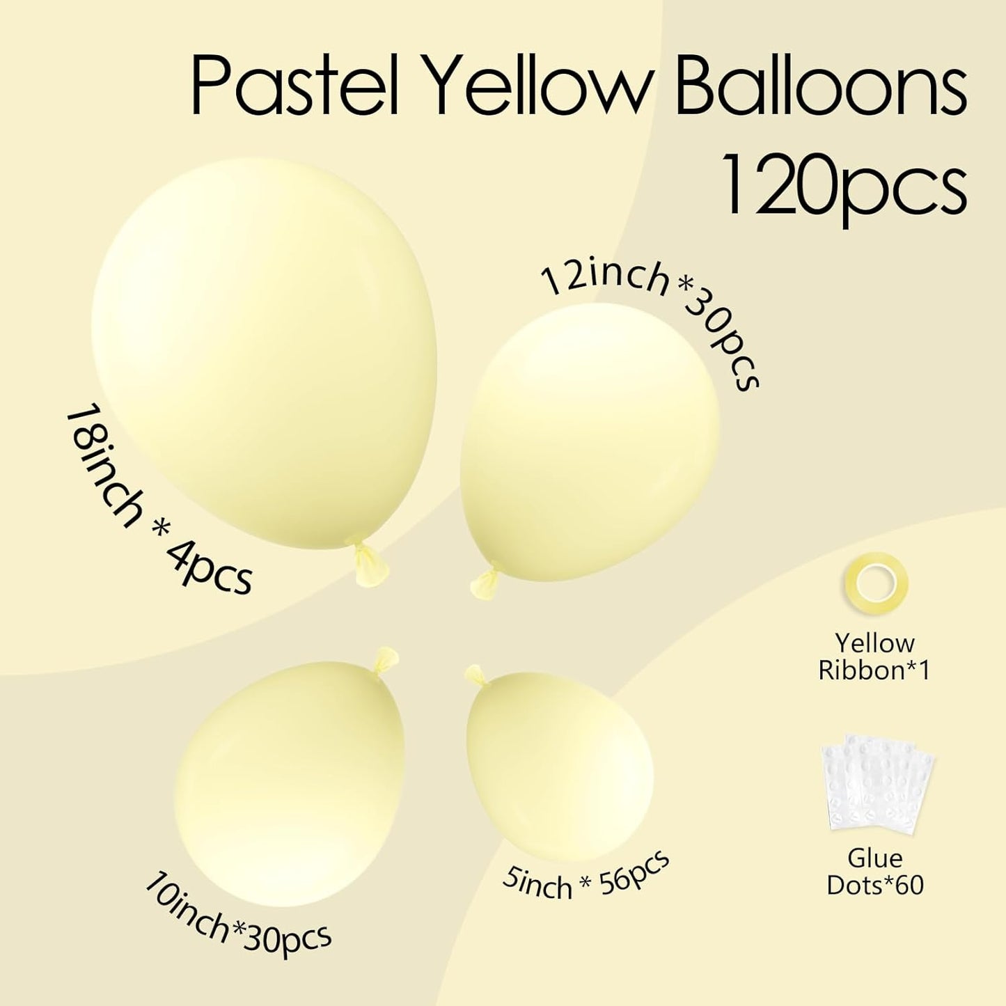 Skiennix Pastel Yellow Balloon Kit - 120pcs in Various Sizes for Gender Reveal & Baby Shower Decor