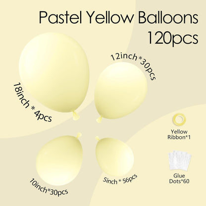 Skiennix Pastel Yellow Balloon Kit - 120pcs in Various Sizes for Gender Reveal & Baby Shower Decor
