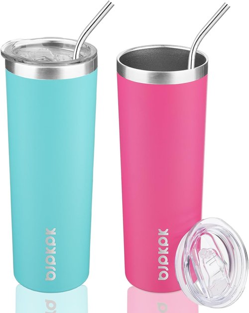 BJPKPK 20oz Insulated Skinny Tumblers - Stainless Steel Travel Coffee Cups | Turquoise & Pink