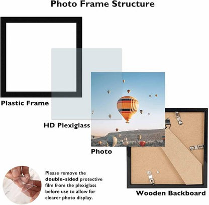 JCJMY 5x5 Picture Frame - Black Wall & Tabletop Display | Shatter-Resistant Plexiglass, Versatile Mounting Options