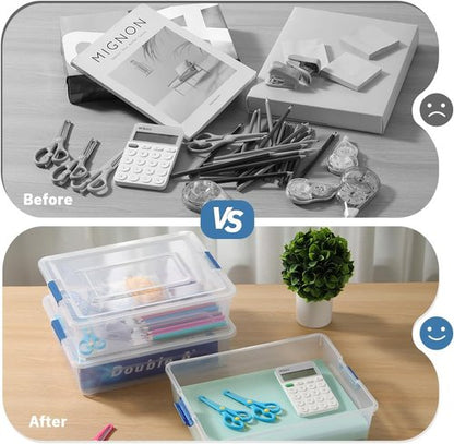 Clear Plastic Storage Containers by [Brand Name] - Stackable Craft Organizer Bins with Durable Lids (4 Pack, 10 Quart)