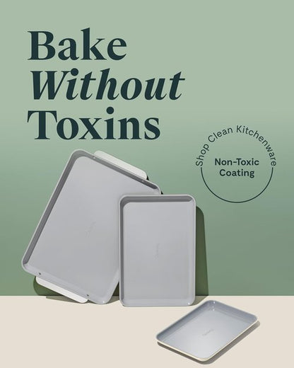 Caraway Non-Stick Ceramic Baking Sheet Trio - Non-Toxic & PTFE Free - 18"x13", 15"x10", & 9"x13" - Slate Color