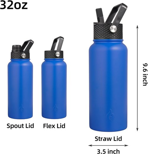 BJPKPK Insulated Water Bottle - 32oz Metal Bottle with Straw Lid, BPA-Free, Leak-Proof - Sapphire