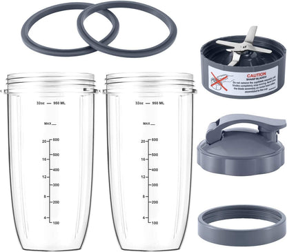 NutriBullet 7-Piece Blender Cup & Blade Replacement Set - 32oz Huge Cup with Flip-Top Lid & Premium Extractor Blade