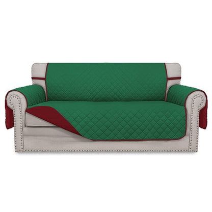 Easy-Going Sofa Slipcover Reversible Loveseat Sofa Cover Couch Cover for 2 Cushion Couch Furniture Protector with Elastic Straps for Pets Kids Dog Cat (Oversized Loveseat, Green/Christmas Red)
