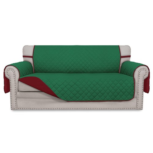 Easy-Going Sofa Slipcover Reversible Loveseat Sofa Cover Couch Cover for 2 Cushion Couch Furniture Protector with Elastic Straps for Pets Kids Dog Cat (Oversized Loveseat, Green/Christmas Red)