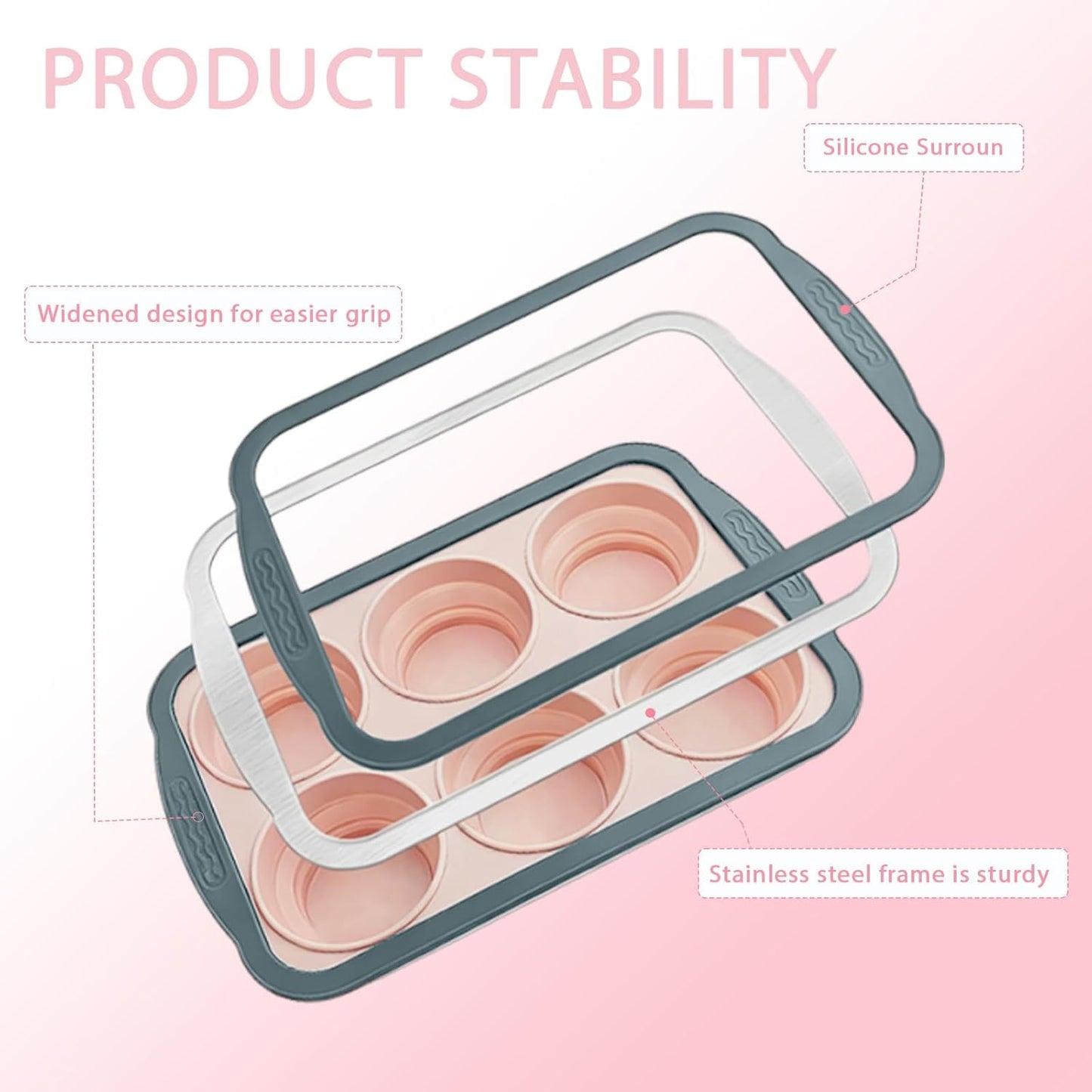 Skiennix Silicone Muffin Pan - Nonstick 6-Cavity Cupcake Mold with Metal Frame | Dishwasher Safe