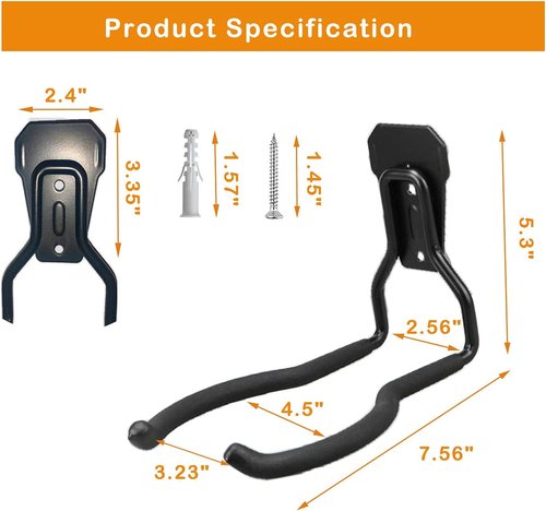 Garden Power Tool Hanger | Garage Wall Hooks for Weedeater & String Trimmer - 3 Black Utility Hooks