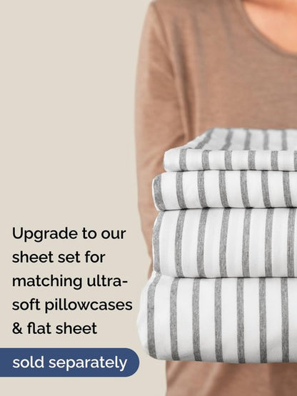 Extra Deep Split King Fitted Sheet - Hotel Luxury Single Fitted Sheet Only - Easily Fits 18 inch to 24 inch Mattress - Ultra Soft, Wrinkle Free w/Extra Deep Pocket - Breathable & Comfy - Grey Stripes