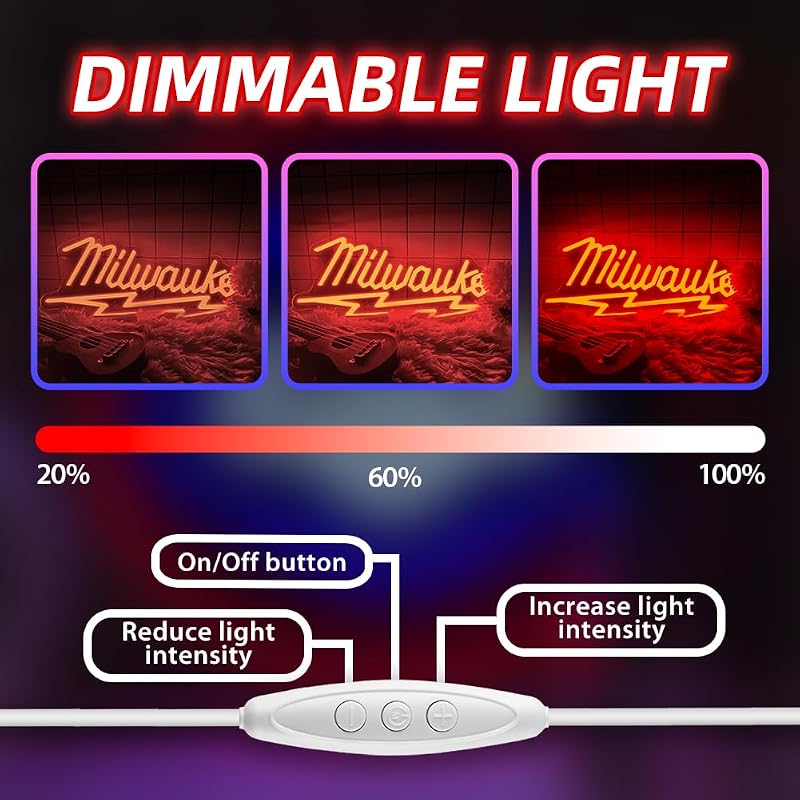 Red Neon Sign 15x7 in LED Wall Light - Milwaukee Style, Dimmable, USB Powered, Shop Display (Variation: D-Mierwoji)