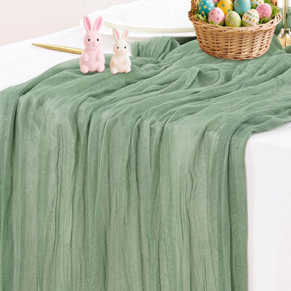 Socomi Cheesecloth Table Runner - Sage Green Boho Rustic Decor | 120 Inch for Weddings & Events