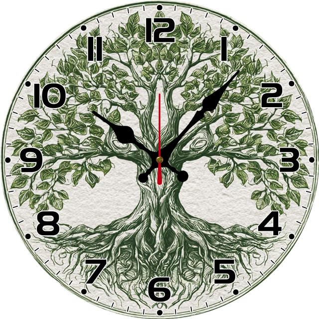 Tree of Life 12in Wooden Wall Clock – Silent Non-Tick Battery Powered