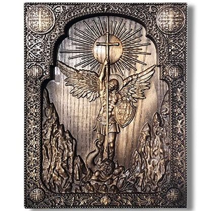 Handcrafted Wooden Christian Icon - Archangel Michael Religious Decor Gift