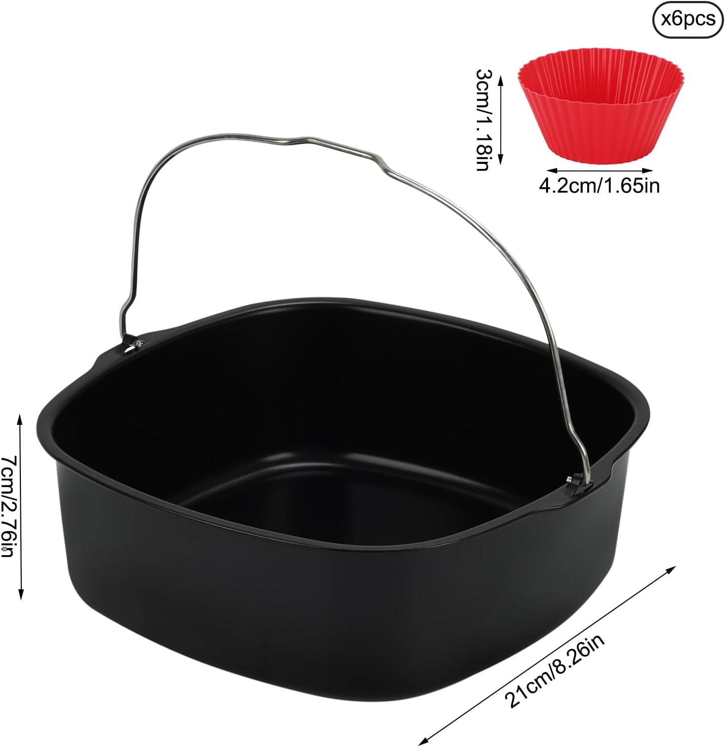 Skiennix 8-Inch Air Fryer Cake Pan - Non-Stick Deep Baking Pan with Muffin Cups | Perfect for Instant Pot