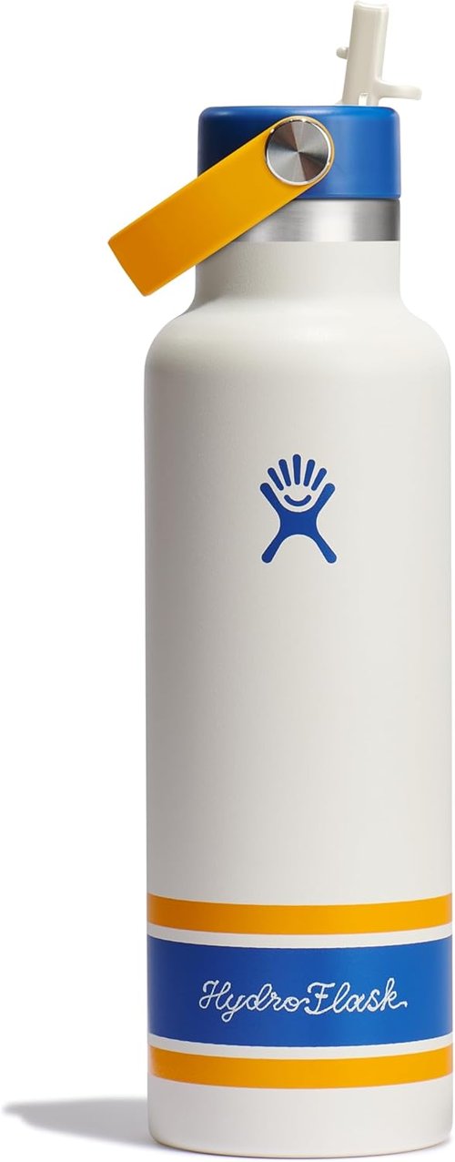 Hydro Flask Water Bottle - Insulated Stainless Steel - Standard Mouth Flex Straw Lid, Non Spill, Leakproof and Refillable in 21 Oz Campus Ivory