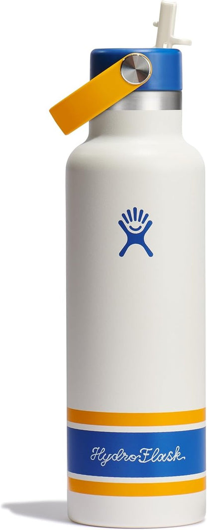 Hydro Flask Water Bottle - Insulated Stainless Steel - Standard Mouth Flex Straw Lid, Non Spill, Leakproof and Refillable in 21 Oz Campus Ivory