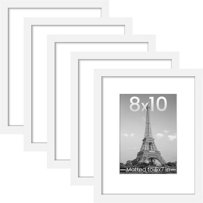 Upsimples 8x10 Picture Frame Set of 5 - Versatile Wall Gallery Frames for 5x7 or 8x10 Photos | White