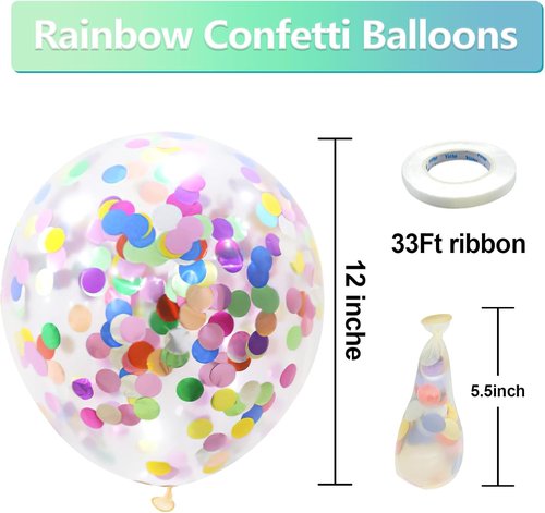Bezente Rainbow Confetti Balloons - 60 Pack of 12-Inch Helium Balloons for Party Decorations
