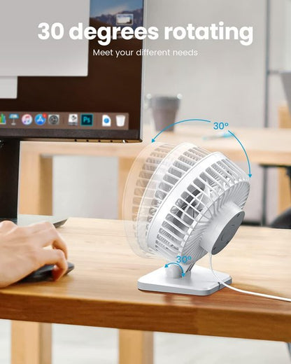 Gaiatop USB Desk Fan - Powerful Portable Mini Fan with 3 Speeds | Quiet Cooling for Home & Travel - White