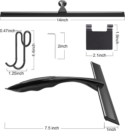 TOOVEM Shower Squeegee - 14'' Glass Door & Window Cleaner | Durable Black Design for Bathrooms & Cars