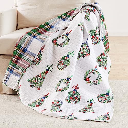Festive Baubles Holiday Quilt Throw 50x60in Cotton Christmas Decor