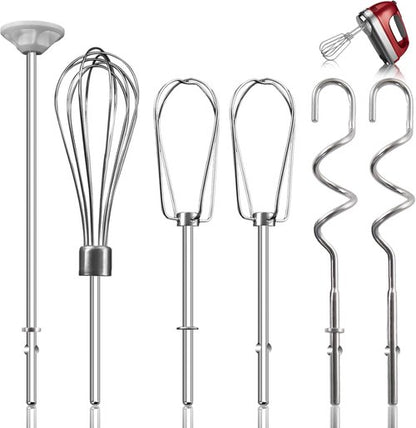 Kitchenaid Hand Mixer Attachments - Stainless Steel Beater Set with Whisk, Mixing Rod & Dough Hook | 6-Piece Set