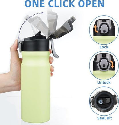 BJPKPK Insulated Water Bottle - 18oz Stainless Steel Flask with Straw & Carry Handle | Macaron Green