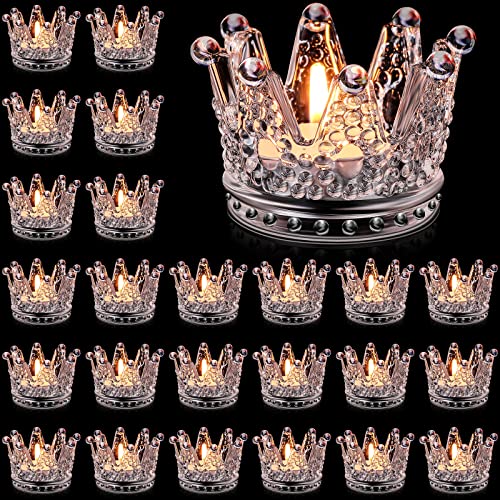 24 Pcs Gold Clear Crown Candle Holders Votive Set - Elegant Home Decor - Clear Style