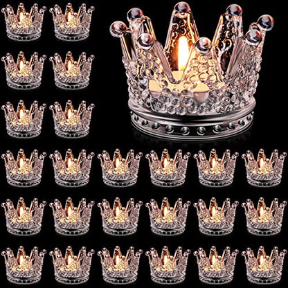 24 Pcs Gold Clear Crown Candle Holders Votive Set - Elegant Home Decor - Clear Style