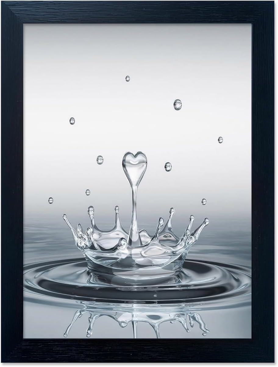 Skiennix Bathroom Decor Wall Art - Modern Heart Water Drop Canvas Print | Black Framed Design