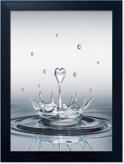 Skiennix Bathroom Decor Wall Art - Modern Heart Water Drop Canvas Print | Black Framed Design