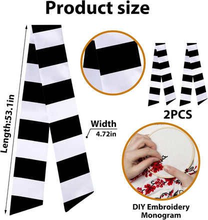 Skiennix Christmas Wreath Sash Set - Black & White Striped Burlap for Front Door & Baby Showers