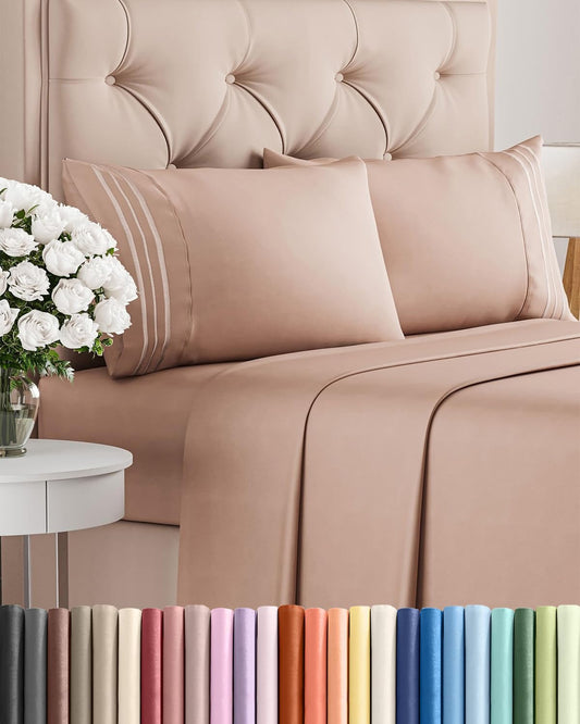 Queen Size 4 Piece Sheet Set - Ultra-Soft Cooling Bed Sheets | Hotel Luxury Bedding - Mauve