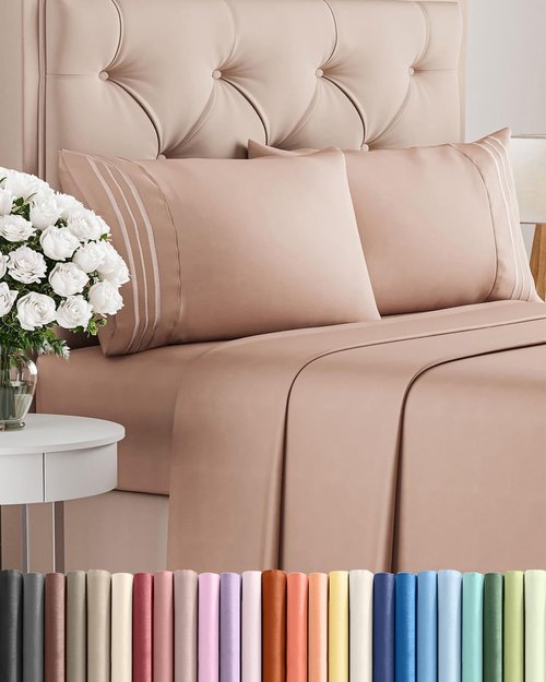 Cal King Size 4-Piece Sheet Set | Regine Switzerland Comfy Cooling Bed Sheets - Ultra-Soft, Deep Pockets, Wrinkle-Free - Oeko-Tex Certified, Mauve