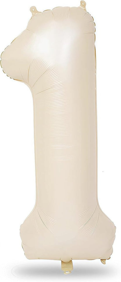 BOY Balloons - 40-Inch Beige Number 1 & Cream White Sand Balloons for Baby Boy Birthday