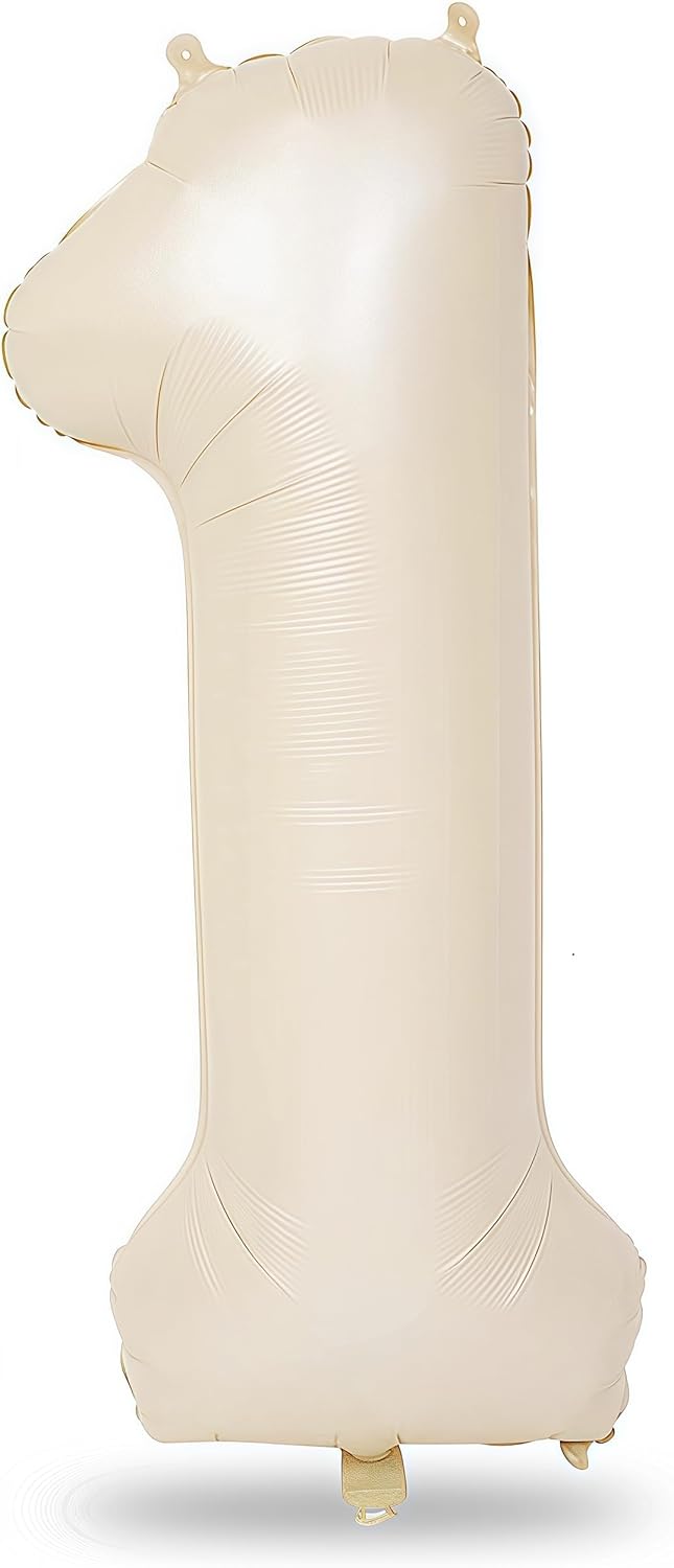Beige Number 1 Balloon - Happy Birthday Balloon Banner for 1st Birthday Celebration