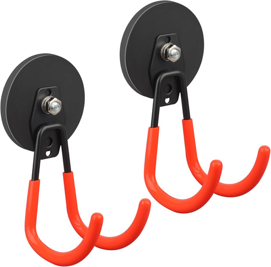 ULIBERMAGNET Heavy Duty Magnetic Hooks - Strong 3.46 Inch Hooks for Cables, Tools & More | 2 Pack (Orange)