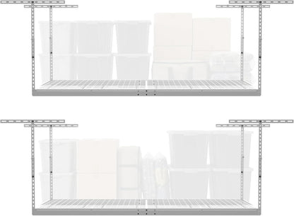 MonsterRax Overhead Garage Storage Rack - Adjustable Ceiling Shelving | 2-Pack, White, 24"-45" Height