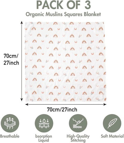 GLLQUEN Baby Receiving Blanket - Soft Cotton Muslin Swaddle Wraps for Newborns | 3 Pack (Sun)