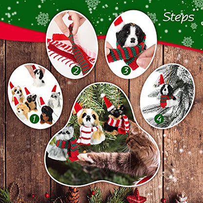 Christmas Dog Ornaments Set - Mini Fur Decor with Santa Hats & Scarves