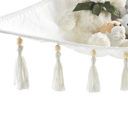 Mkono Stuffed Animal Hammock Corner Hanging Toy Organizer Storage with Tassels Plush Toys Net Holder Nursery Wall Bedroom Play Room Kid Room Decor