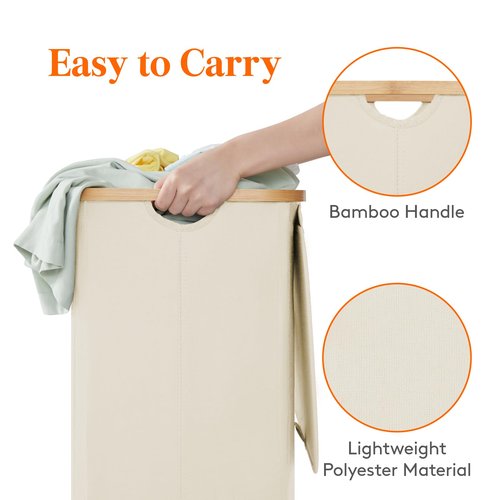 Lifewit 100L Laundry Basket with Lid, Clothes Hampers for Laundry with Bamboo Handles and 1 Removable Bag, Large Foldable Laundry Hamper for Bedroom, Bathroom, Dorm, Laundry Room, White