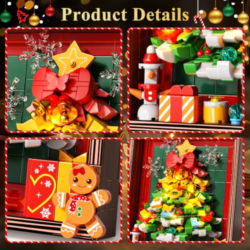 Christmas Tree Building Set with Rotating Snowflakes and LED Lights - Festive Holiday Decor Kit