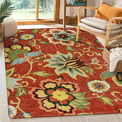 Coral Paisley 4x6 Washable Area Rug - Non-Slip Red Fall Carpet for Living Room