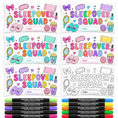 Sleepover Coloring Pillowcase Set with Markers - 6 Pack Kids Party Activity