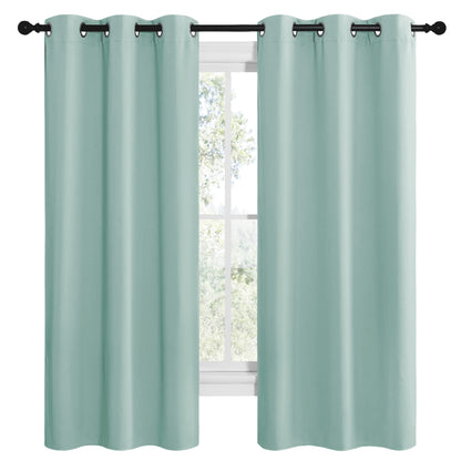 NICETOWN Aqua Blue Room Darkening Curtains for Kitchen, Window Treatment Thermal Insulated Solid Grommet Room Darkening Curtains/Drapes for Bedroom (Set of 2, 42 inches Wide by 68 inches Long)