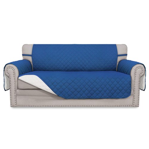 Easy-Going Sofa Slipcover Reversible Loveseat Sofa Cover Couch Cover for 2 Cushion Couch Furniture Protector with Elastic Straps for Pets Kids Dog Cat (Oversized Loveseat, Dark Blue/Ivory)